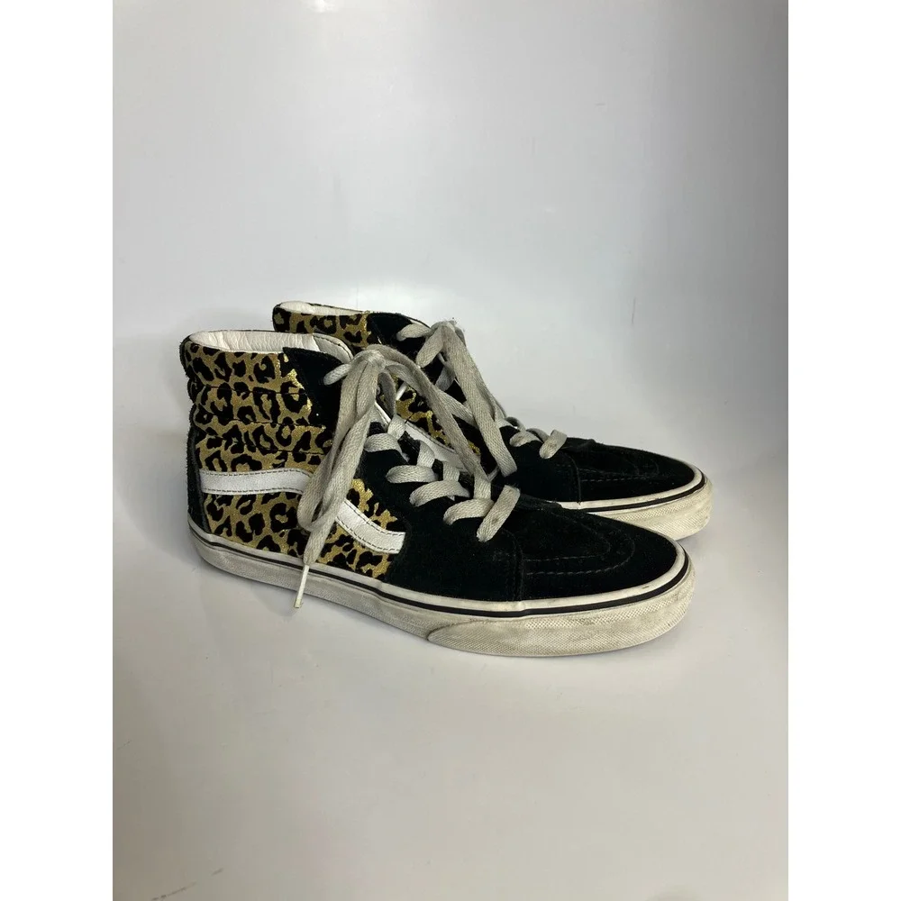 Vans black animal‎ print hightop sneakers US Juniors size 5 skateboard casual